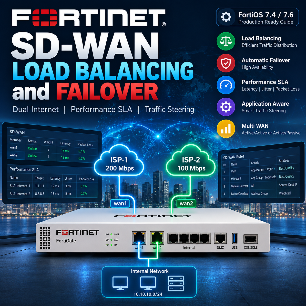 FortiGate Internet Load Balancing and Failover with SD-WAN and Performance SLA