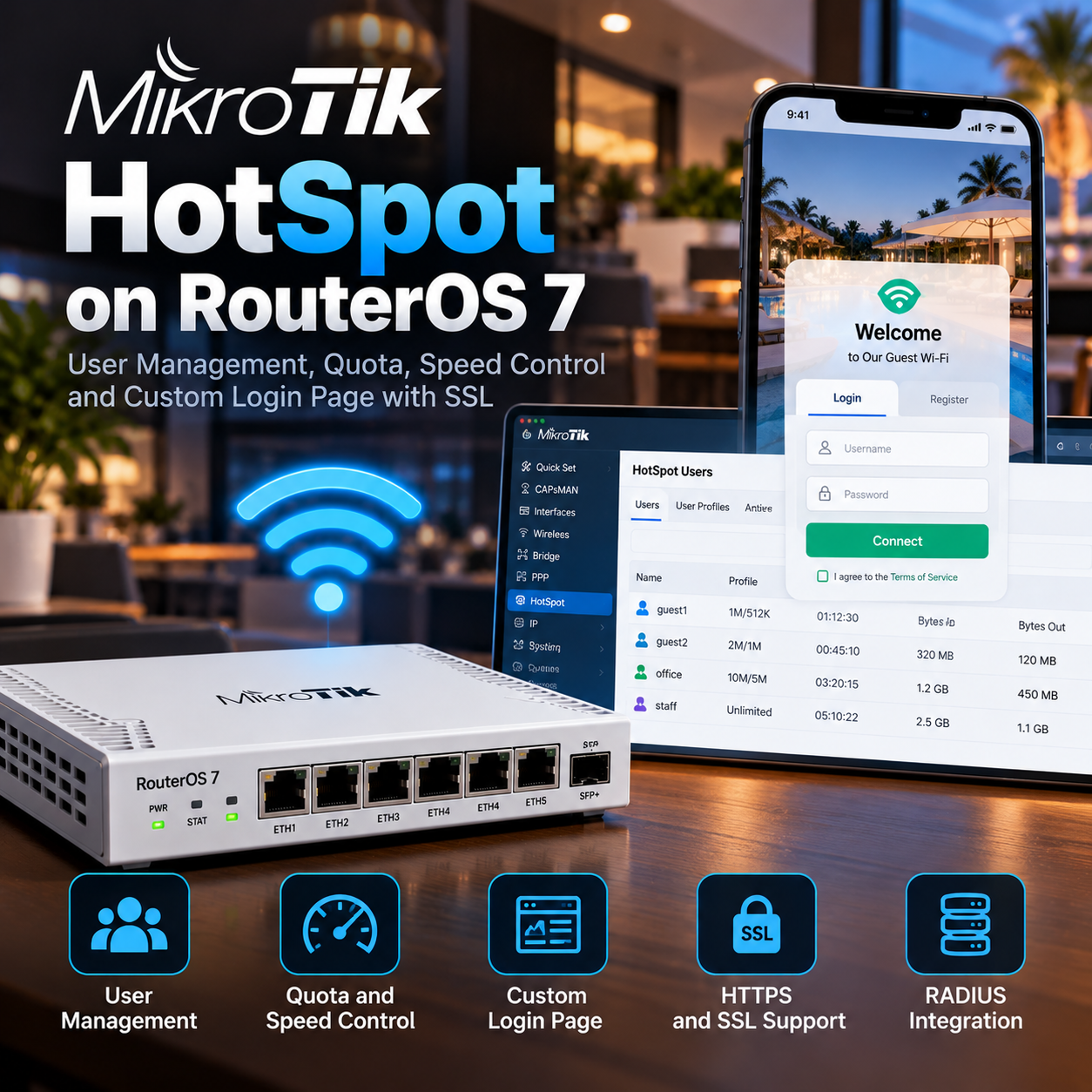 MikroTik HotSpot with secure custom login and bandwidth control