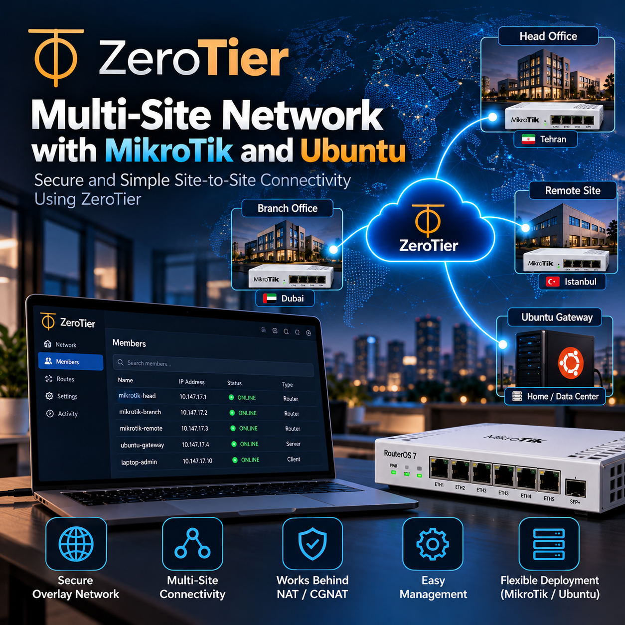 ZeroTier on MikroTik and Ubuntu: connect your routers and offices