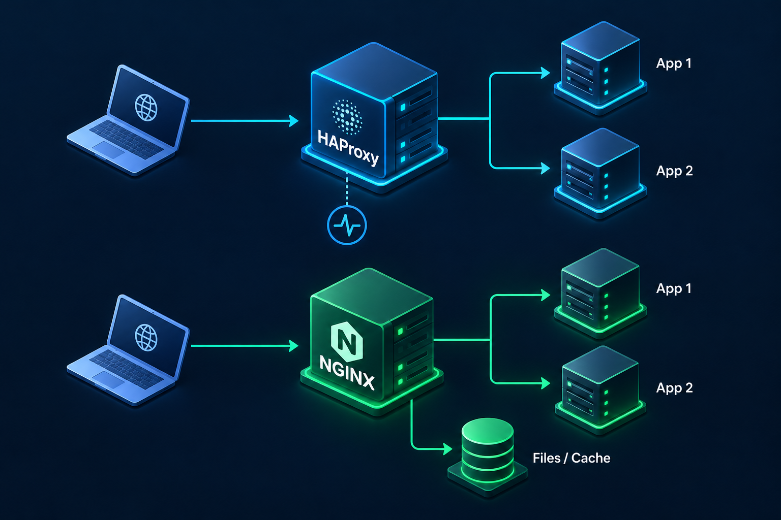 Two alternative entry points: dedicated balancing or web serving and proxying