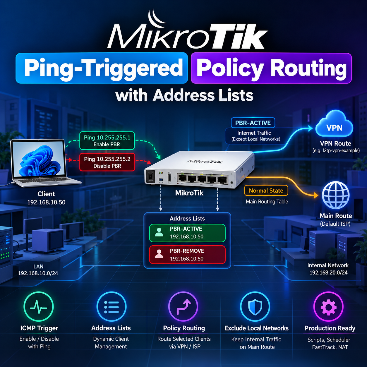 MikroTik Ping-Triggered Policy Routing with Address Lists